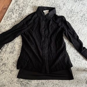 Long Sleeve Button Down Lace Top With Built In Cami